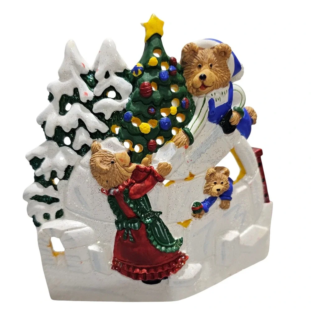 Deagano 1999 Christmas Collectibles Teddy‎ Bear Family Decor Light Up